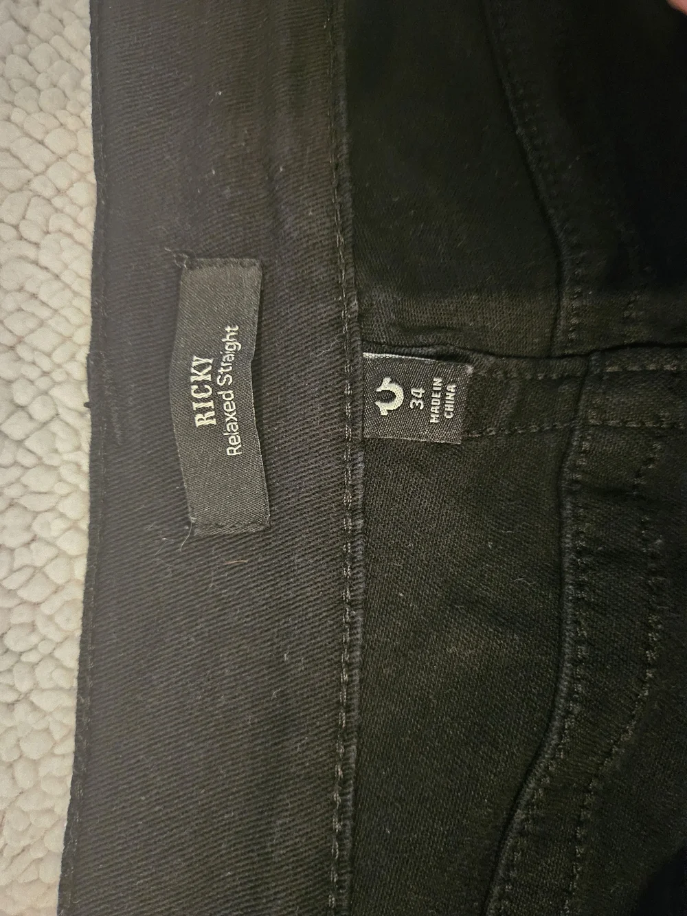 True Religion Ricky Relaxed Straight Black Jeans Men's 34x32 Flap Pocket Stretch
